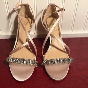 Badgley Mischka Jewel Nude Blush Satin Wedge 6.5